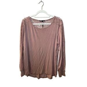 Cable & Gauge Blouse Top Women's SZ L Beige Lace‎ Long Sleeve Crew Neck Viscose